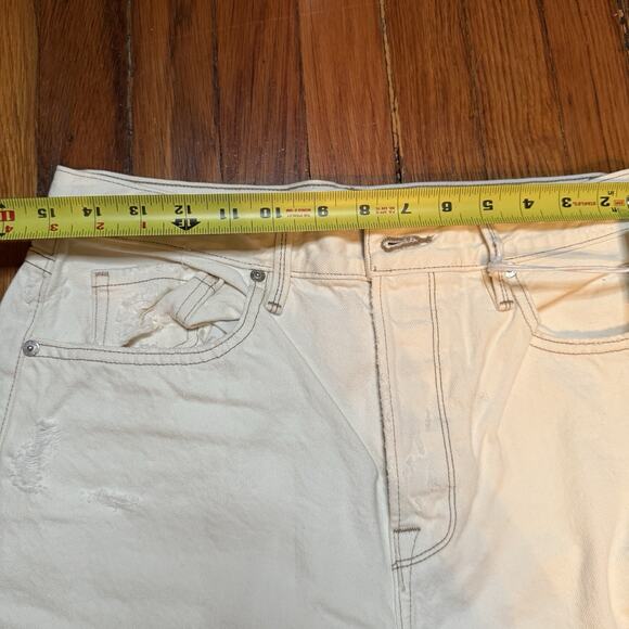 Frame Denim High Rise Straight Fit Distressed Jeans Off-White Rips Le Original - Picture 8 of 13